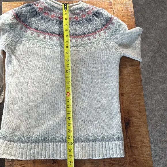 LL Bean Classic Heritage Fair Isle Cream Gray 100% Lambs Wool Women’s Sweater M - Picture 4 of 17